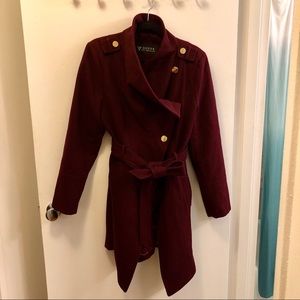 Guess Asymmetrical Walker Coat - Wine